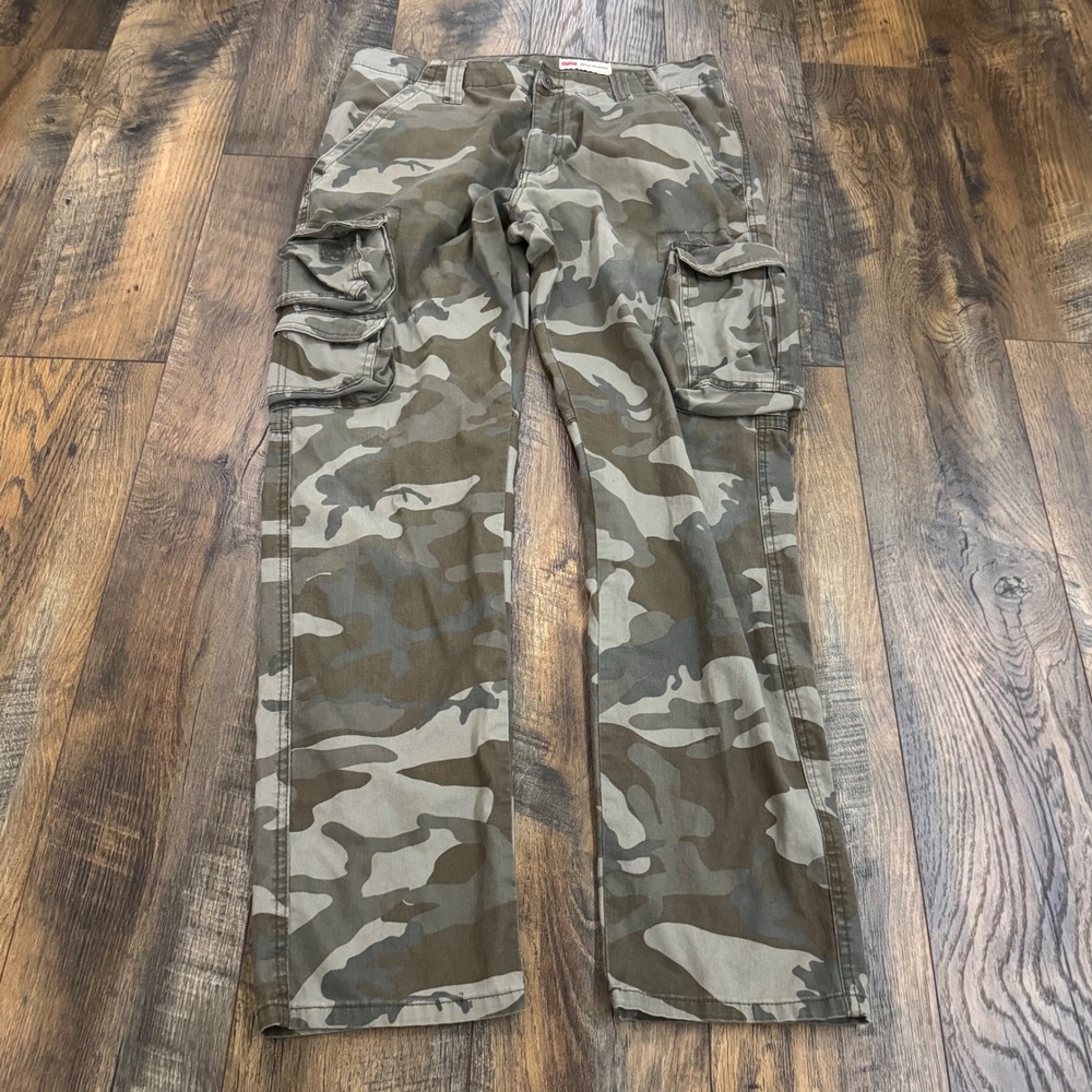 Wrangler Regular Taper Camo Cargo Pants Mens 32x30 Green Brown Camouflage Grunge